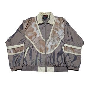 New York Classics Windbreaker Womens S Taupe Vintage 90s Full Zip Floral Retro